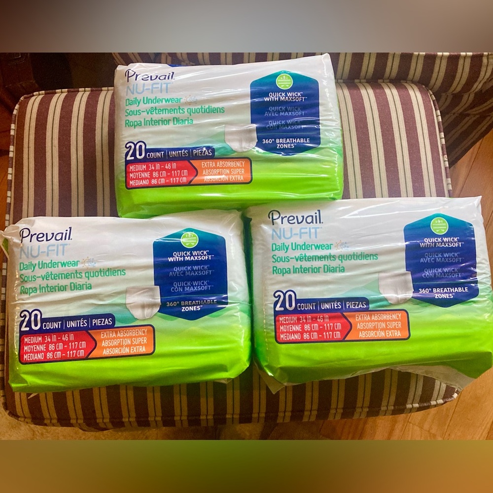 Prevail NU-FIT Daily Underwear 20 Count
3 Packages Size Medium